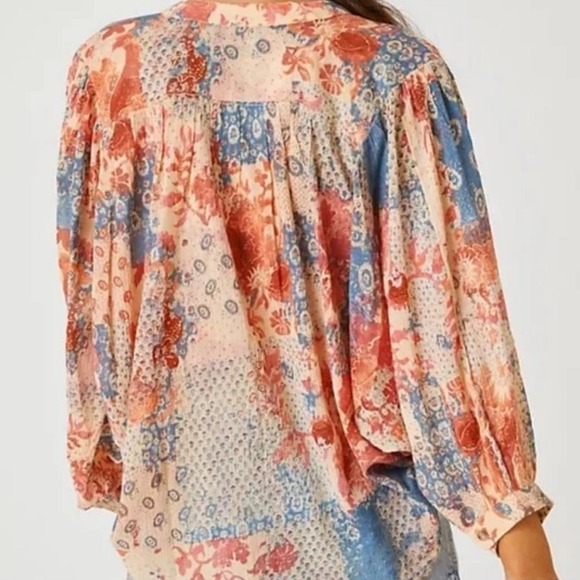 Pilcro Anthropologie Sidney Floral Print Batwing Button Down Blouse, Multi,S - Picture 6 of 14